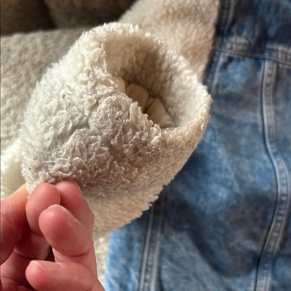 GAP Blue and White Jean Jacket with Cozy Fleece Sleeves